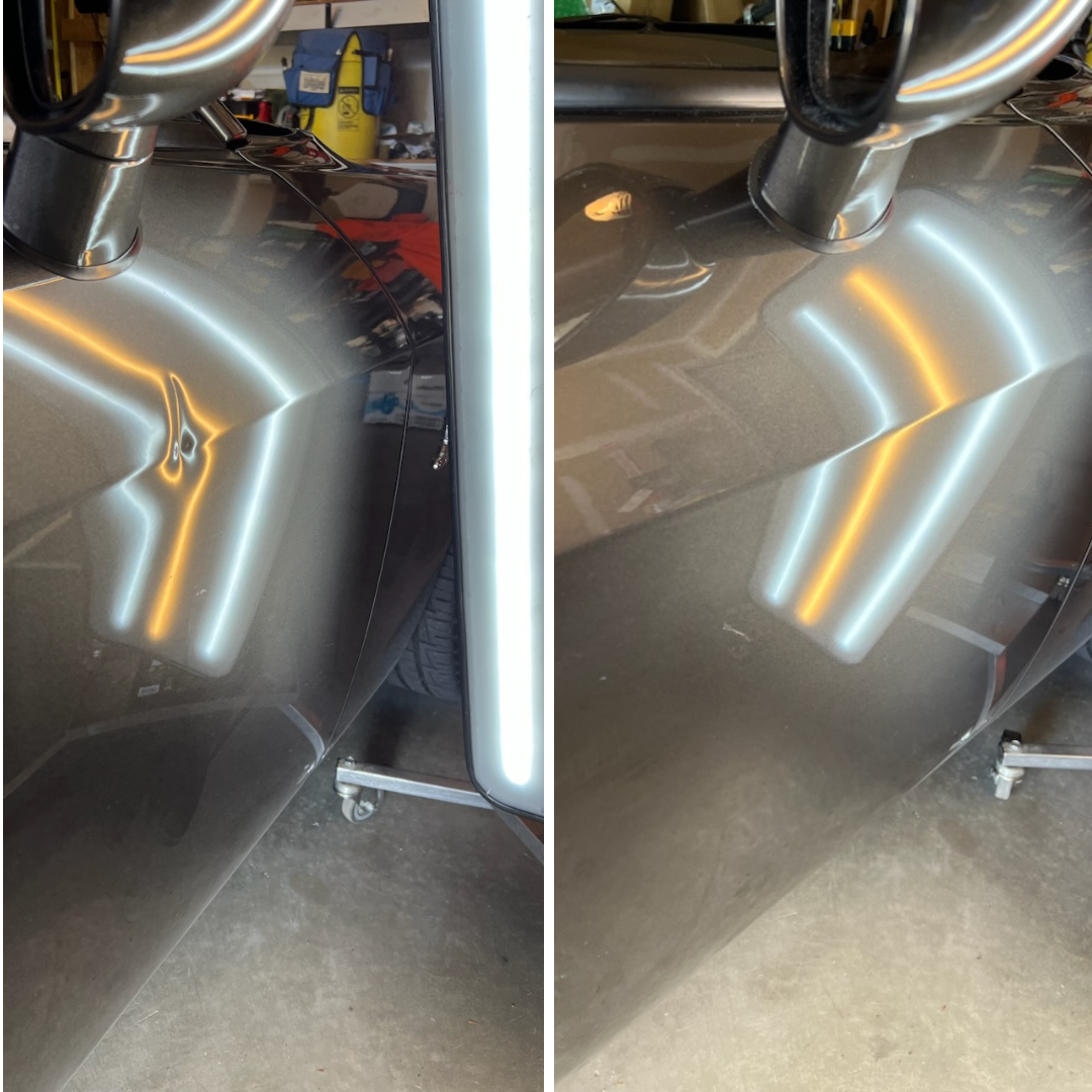 before and after of car door dent repair 